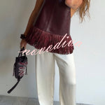Stylish Halter Neck Sleeveless Leather Tassel Loose Top