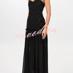 Stylish Three-dimensional Floral Chiffon Patchwork Strapless Elegant Maxi Dress