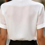 Solid Color Collared Tie Short-sleeved Casual Shirt