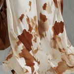 Vintage Brown Cow Print White Chiffon Sleeveless Maxi Dress