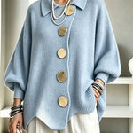 Shelia Knit Oversized Metal Buckle Balloon Sleeve Lapel Cardigan