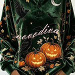 Spooky Season Velvet Long Sleeve Halloween Shirt with Buttons