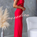 Fashionable Mesh Sleeveless One-shoulder Waist-revealing Maxi Dress