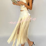 Fashionable Lace Appliqu¨¦ Tassel Hem Vacation Maxi Skirt