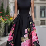 Elegant Sleeveless Midi Dress With Floral Printed