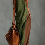 Stylish Color-blocked High-neck Sleeveless Casual Pocket Maxi Dress