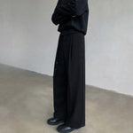 Belted Straight Casual Wool Wide-leg Trousers