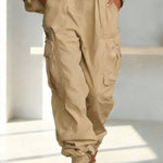 Street Style Solid Color High Waist Pocketed Loose Fit Cargo Pants