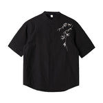 Loose Stand Collar Embroidered Shirt