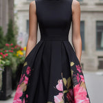 Elegant Sleeveless Midi Dress With Floral Printed