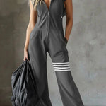 Stylish Hooded Sleeveless Lace Zipper Casual Sports Jumpsuit