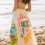 Unique Printed Spaghetti Strap Pleated Casual Maxi Dress