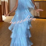 Party Queen Layered Tassel Design Off Shoulder Back Tie-up Maxi Dress