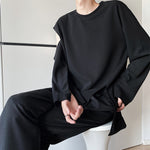 Shoulder Cutout Hem Split Bottom Shirt