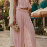 Dreamy Crinkle Chiffon Lace Trim Tank and High Rise Loose Lantern Pants Set