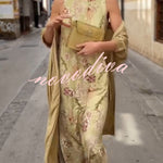 Riviera Unique Print Slit Tank Midi Dress and Satin Kimono Cover-up Two Pieces Set