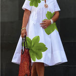 A-Line Loose Flower Print Pleated V-Neck Midi Dresses
