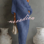 Linen Blend Loose-fitting One-shoulder Lantern Sleeve Casual Pocket Maxi Dress