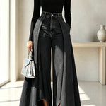 High-Waist Overlay Wide-Leg Jeans