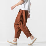 Cotton and Linen Cuffed Wide Leg Harem Pants