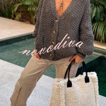 Hestia Knitted Texture Solid Color Button Long Sleeve Relaxed Cardigan