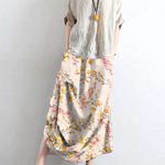 Brick red oversized linen skirts asymmetrical design elastic waist long skirt