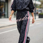 Rylee Colorblock Striped Star Print Zipper High Neck Pocket Sporty Jacket