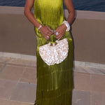 Party Queen Layered Tassel Design Off Shoulder Back Tie-up Maxi Dress