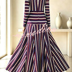 Luna Striped Round Neck Shoulder Pads Long Sleeve Fitted Waist Maxi Dress