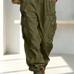 Street Style Solid Color High Waist Pocketed Loose Fit Cargo Pants