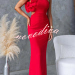 Fashionable Mesh Sleeveless One-shoulder Waist-revealing Maxi Dress