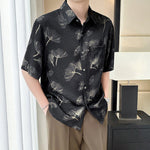 Ice Silk Drape Lapel Floral Shirt