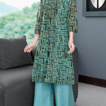 Modern Light Blue Embroideried Side Open Silk Two Piece Set Bracelet Sleeve