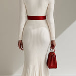 【24-hour shipping out】White Wool Lapel Button Design Maxi Dress