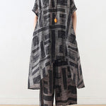 gray prints casual Chiffon two pieces side open tops and elastic waist wide leg pants