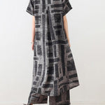 gray prints casual Chiffon two pieces side open tops and elastic waist wide leg pants