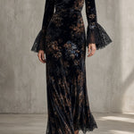 Luna | Lace-Sleeve Velvet Maxi Dress