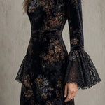 Luna | Lace-Sleeve Velvet Maxi Dress