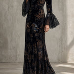 Luna | Lace-Sleeve Velvet Maxi Dress