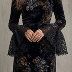 Luna | Lace-Sleeve Velvet Maxi Dress