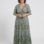 Evadne | Embroidered V Neck Maxi Dress