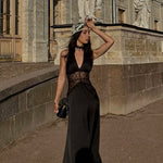 Phoebe Stafford | Halter Neck Satin Maxi Dress with Lace Waist Panel For Women