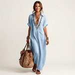 Amariana | Botanical Embroidered V-Neck Linen Maxi Dress
