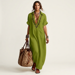 Amariana | Botanical Embroidered V-Neck Linen Maxi Dress