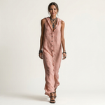 Mirabell | Sleeveless Hooded Button-Down Linen Maxi Dress