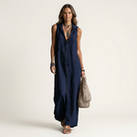 Mirabell | Sleeveless Hooded Button-Down Linen Maxi Dress