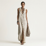 Mirabell | Sleeveless Hooded Button-Down Linen Maxi Dress