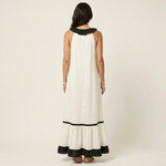Mayline | Ruffle-Neck Contrast-Trim Sleeveless Maxi Dress