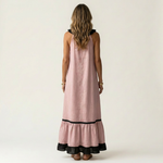 Mayline | Ruffle-Neck Contrast-Trim Sleeveless Maxi Dress
