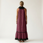 Mayline | Ruffle-Neck Contrast-Trim Sleeveless Maxi Dress